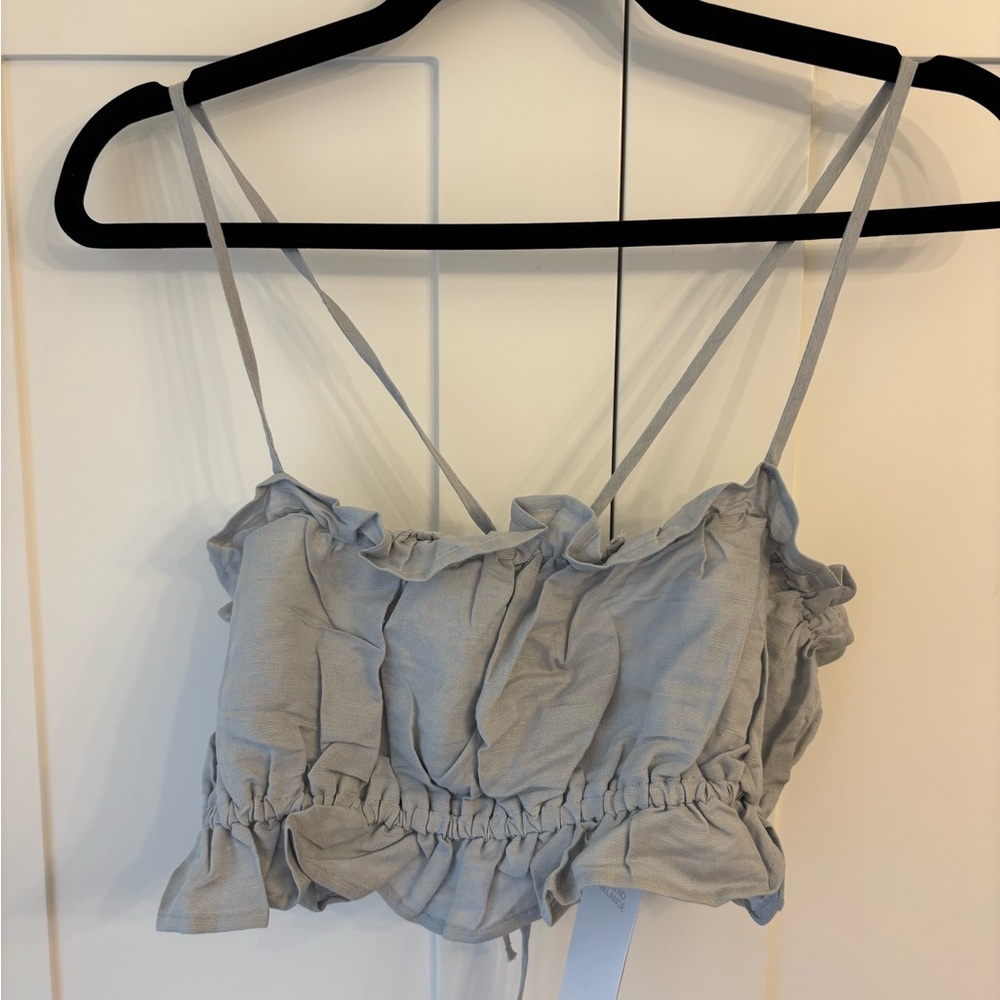 NWT! Blue Ruffled Linen Bandeau Top